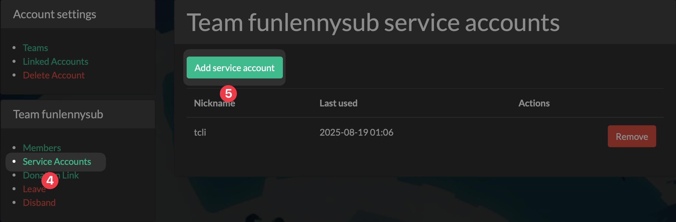 Adding a service account