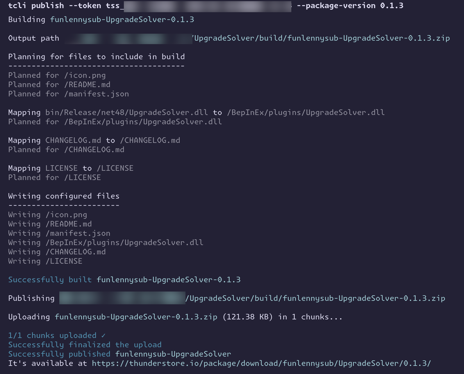 tcli publish output
